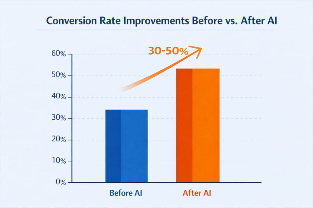 bar chart of conversion rate improvements before and after ai bdc