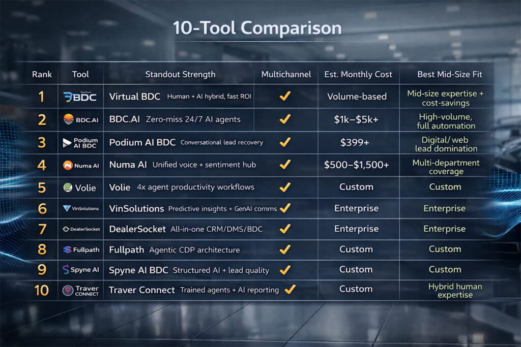 top 10 sales bdc tools ranked: the 2026 comparison list for dealers